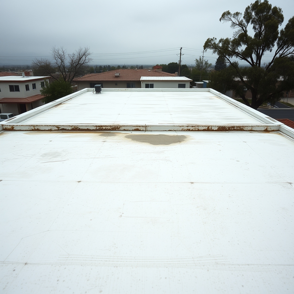 Commercial flat roof in Fresno before restoration